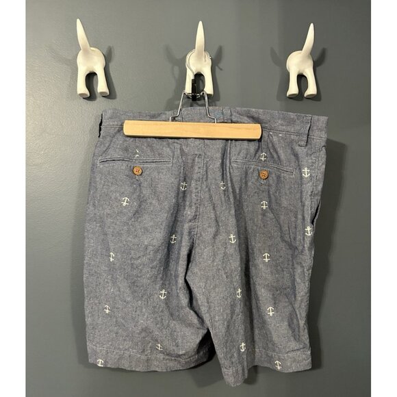 J Crew Gramercy Nautical Sailor Anchor Chambray Blue Cotton Shorts Size 32W - Picture 2 of 5